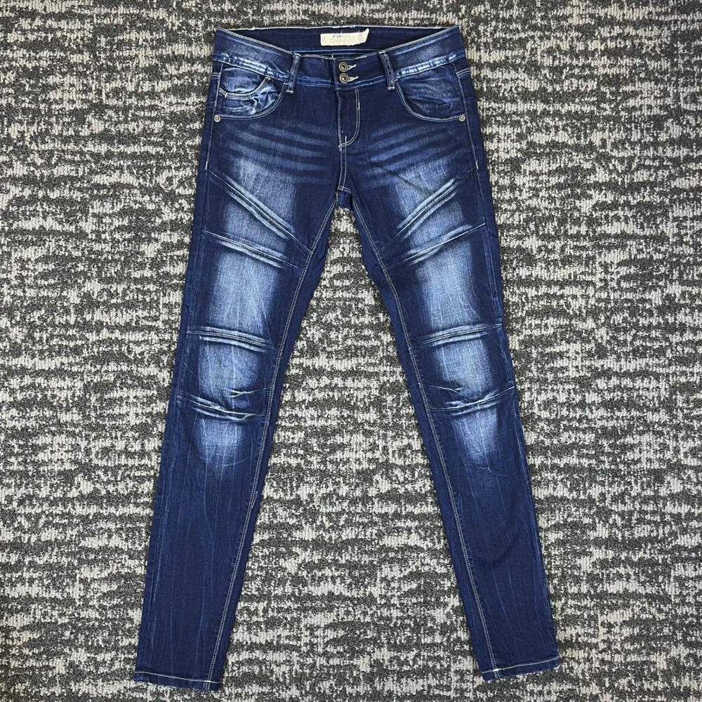 FB Sister Skinny Jeans Womens 28 Blue Moto Biker Whiskered Stretch Denim